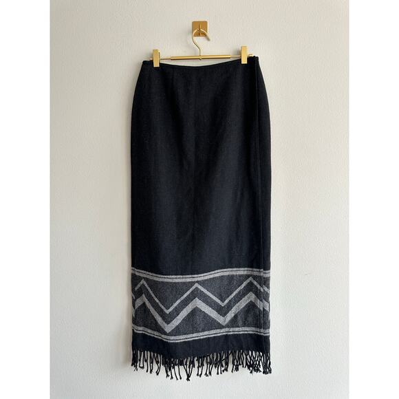 Vintage Jones New York Country wool fringe blanket midi skirt Size 8 - Picture 2 of 6